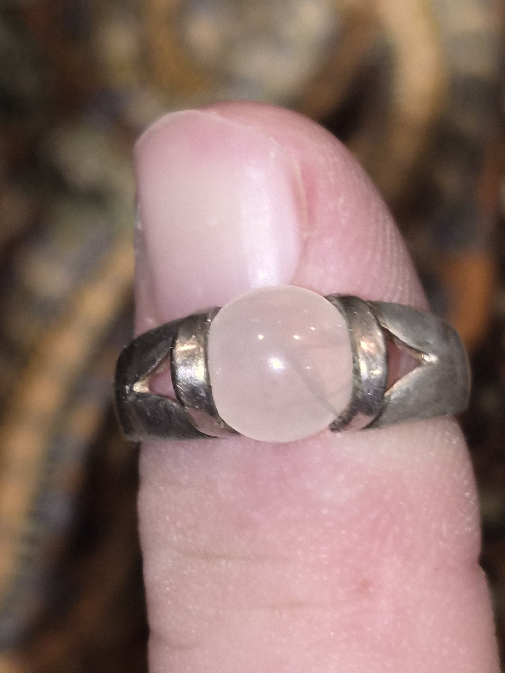 Sterling Silver Ring with Pink Rose Quartz Cabochon